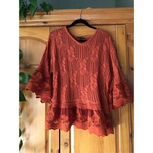 Lipslide Orange Crochet Embroidered Women Blouse
